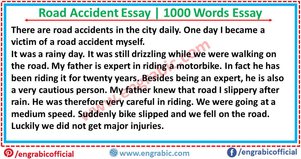 1000 Words Road Accident Essay for Class 5th, 8th, 9th, 10th, 2nd year for Students in English with Quotes. Learn Road Accident Essay for attaining highest marks.