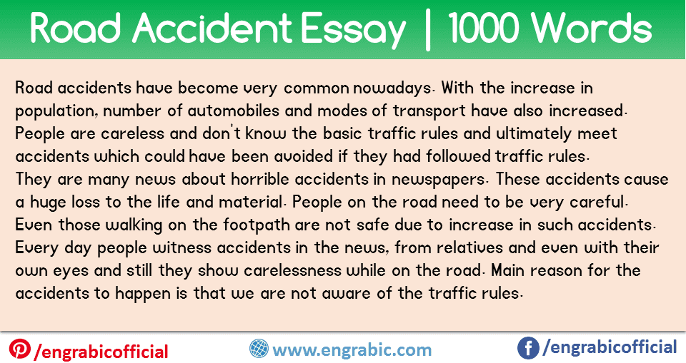 1000 Words Road Accident Essay for Class 5th, 8th, 9th, 10th, 2nd year for Students in English with Quotes. Learn Road Accident Essay for attaining highest marks.