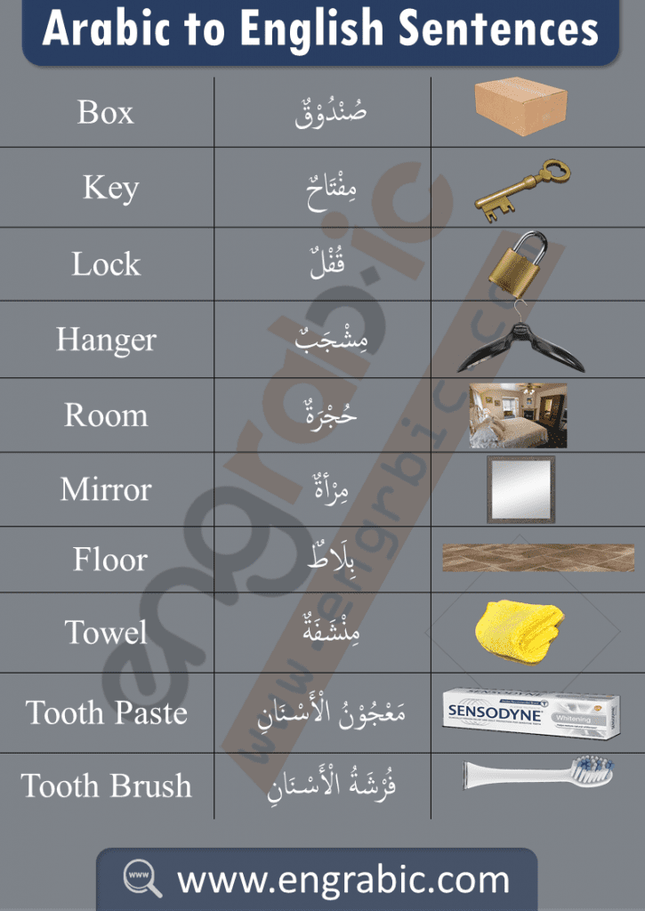 Arabic Vocabulary for Household Items in Arabic. Memorizing Vocabularies help you to quickly understand Arabic. The best way to learn Arabic is to memorize the vocabularies of the objects you use in your daily life. Arabic Vocabulary around the house and learn Arabic Vocabulary related to the Home. 