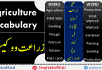 Agriculture and Farming Vocabulary. Agriculture and Farming Vocabulary Words in English and Urdu. List of tools and appliances used in Agriculture with Pronunciation. A vocabulary List Featuring Agriculture tools and Appliances.  Here is a top list 300 English Vocabulary Items for Farming and Agriculture