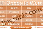 A word opposite in meaning to the other is called Antonym. For Example: Antonym of Big is Small , Beautiful is Ugly, Sky is Earth etc. Here we have almost 500 Opposite Words List in Alphabetical Order which helps the reader finding any word easily. Top 500 Opposite Words easily accessible. Vocabulary for opposite words in Alphabetical Order. A to Z opposite words are listed here. You can also download PDF at the Bottom.