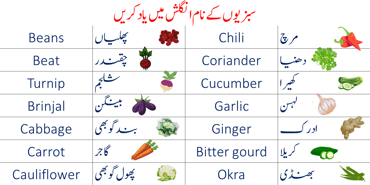 Vegetables List Vegetables in Pakistan & India Engrabic