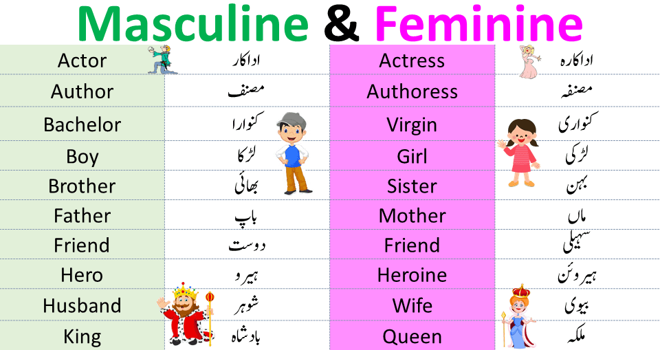 Masculine And Feminine | 100 Examples Of Gender Of Nouns - Engrabic