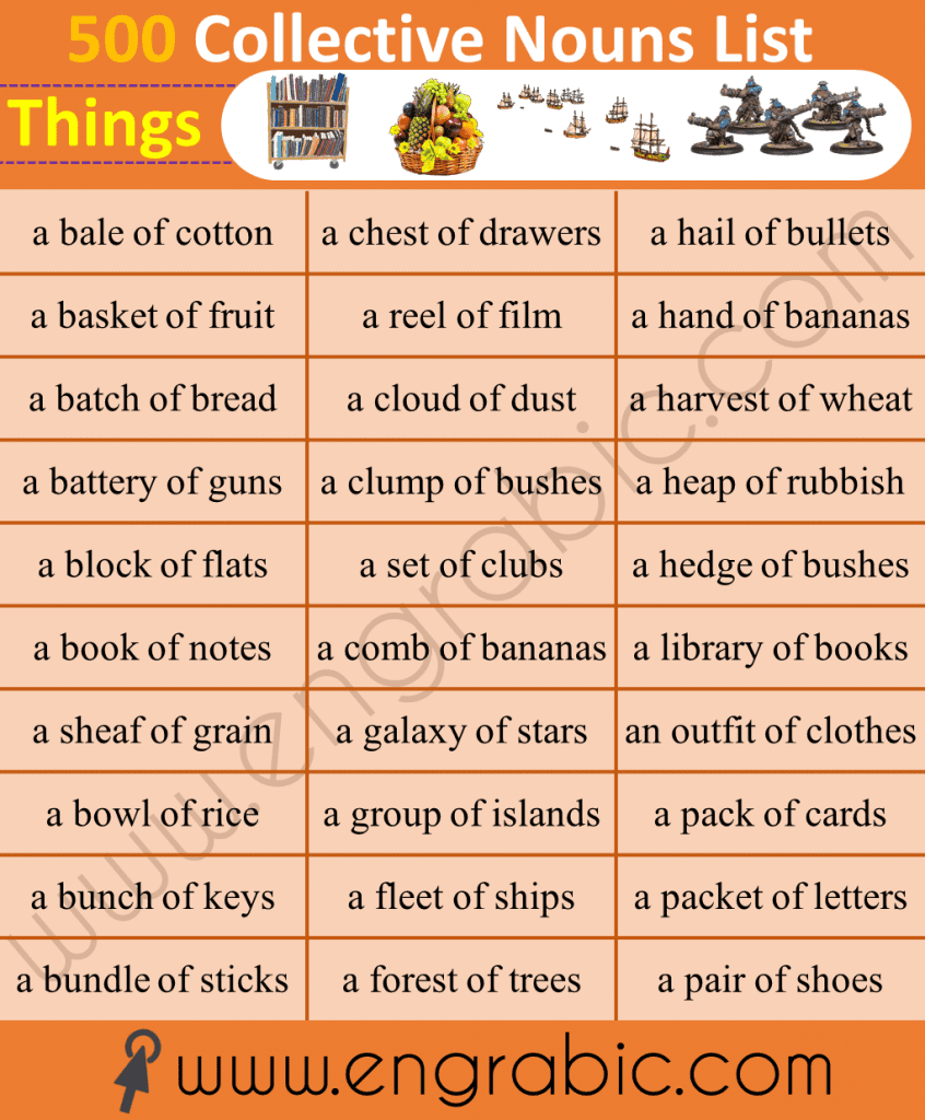 Collective Nouns are used to describe a group of persons, animals, or thing. This article helps you learn detailed list of collective nouns with PDF lesson. The table below shows a long list of collective nouns used in English. 