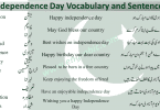 Independence day vocabulary and sentences in English and Urdu. Independence Day wishes with vocabulary words.