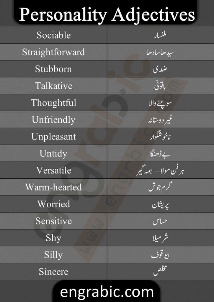Here is a list of adjectives that may be used to describe the personality of a person. These adjectives are the often used to show the character and kind of a person(what kind of a person is someone, he/she is brave, coward, honest, dishonest etc). This list will tell you how to describe the personality of a person.