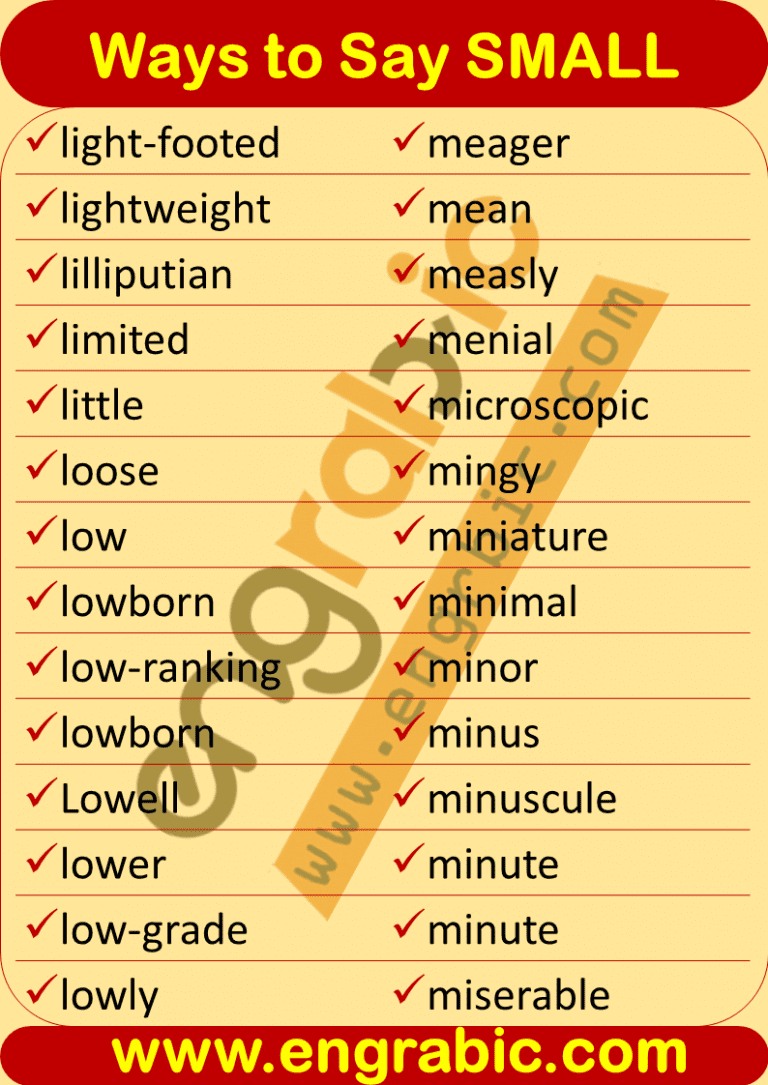 Small Synonyms | Little Synonyms | Other Words for Small | Engrabic