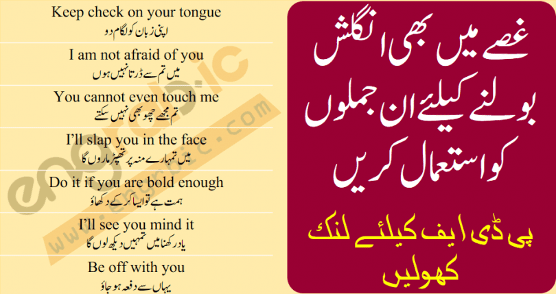 In this lesson, you will learn 40 English sentences with Urdu translation that you can use in Anger. These sentences will make you speak English in Anger. You can download PDF of this lesson at the bottom of Page.