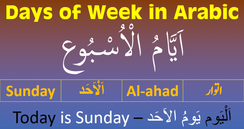 Learn the days of Week in Arabic with Pronunciation. Learn all the days of Week in Arabic using English and Urdu language. Days of Week lesson with Arabic Transliteration as well.