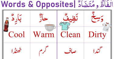 In this lesson, you will learn 50 New Opposite Words in Arabic with English and Urdu meanings for Kids. These opposite words are very helpful for you and very easy to learn. Opposite words are also explained with Pictures to help kids learn and understand better.