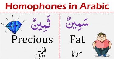 Homophones are the words which have the same pronunciation but different spellings. But in Arabic, there are no proper homophones because words are not written and pronounced exactly in the same way. e.g.  قَلبٌ  means heart and کَلبٌ means dog. In this example, both the words are almost same in pronunciation and differ in spelling by a letter ھ  and  ح۔ Given below is a list of 40+ Homophones in Arabic English and Urdu