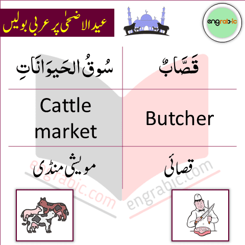 Here are the most important and commonly used Arabic words with English & Urdu Translation which are used Eid ul Adha. In this lesson, we are gonna learn 20 vocabulary words that we often use on this Holy Day.