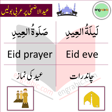 Here are the most important and commonly used Arabic words with English & Urdu Translation which are used Eid ul Adha. In this lesson, we are gonna learn 20 vocabulary words that we often use on this Holy Day.