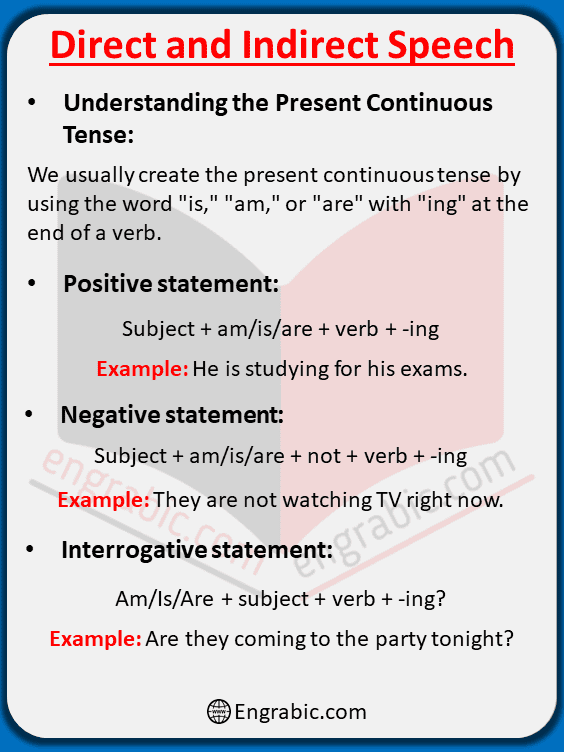 direct speech examples present continuous