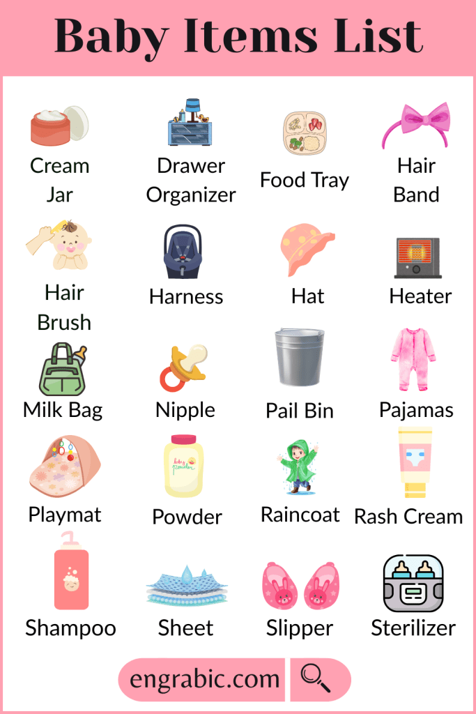 Top 60 Baby Items List in English with Pictures - Engrabic